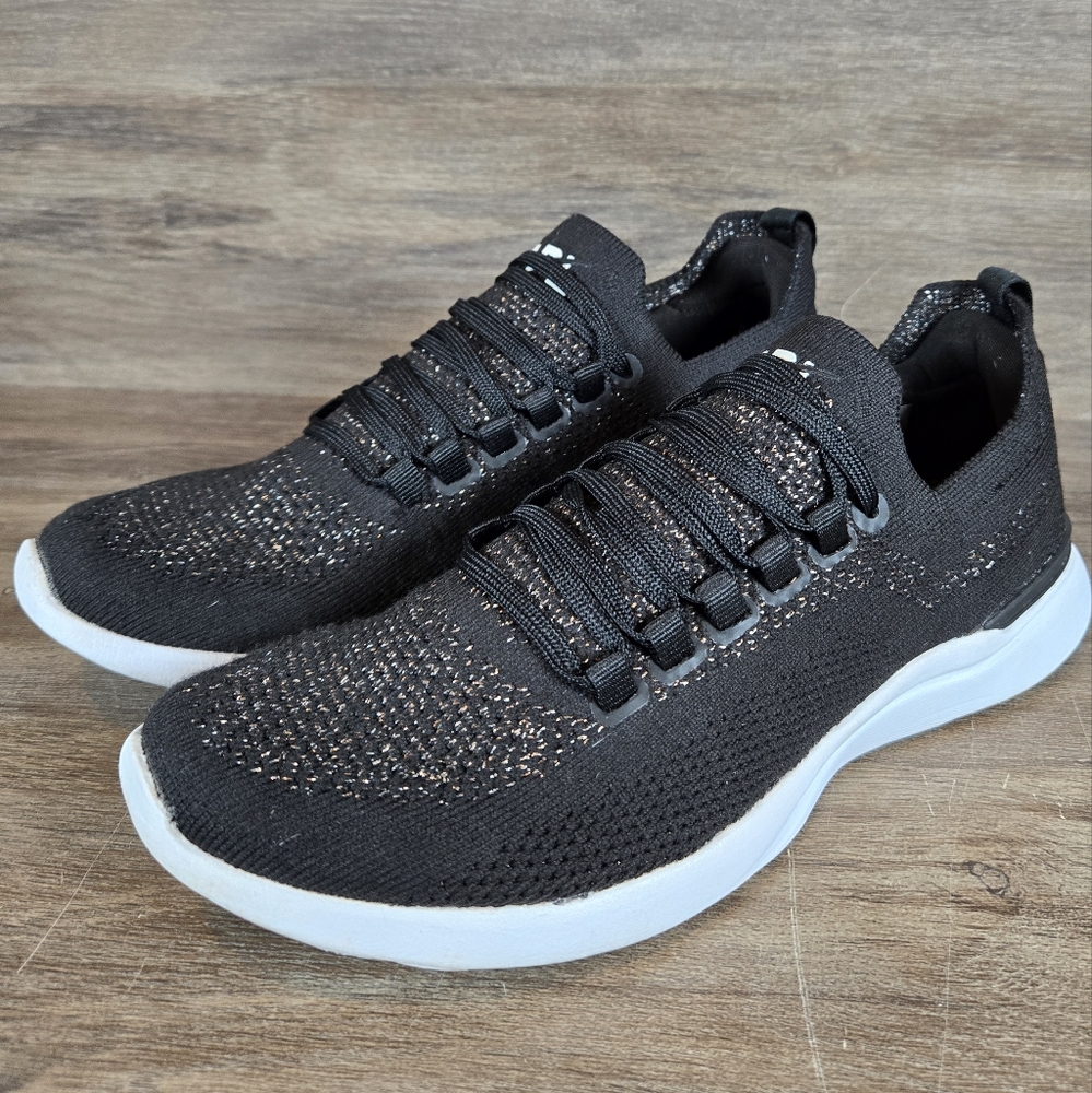 APL Techloom Breeze Womens Sz 7 Black Knit Metallic Running Shoe Sneaker